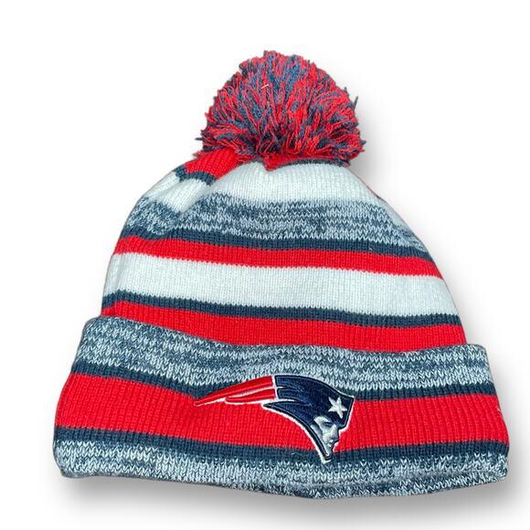 New England Patriots Beanie Pom Knit Hat NFL New Era Sport OS Football Gray Red - Picture 12 of 12